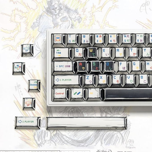 Retro Anime PBT Keycaps-Cherry Keycaps, Custom Keyboard Key caps 60 65 75 100 Percent, 5 Side Dye Sublimation 141 Keys Set for Cherry Gateron MX Switches Keyboards, White (Classic Game Theme)