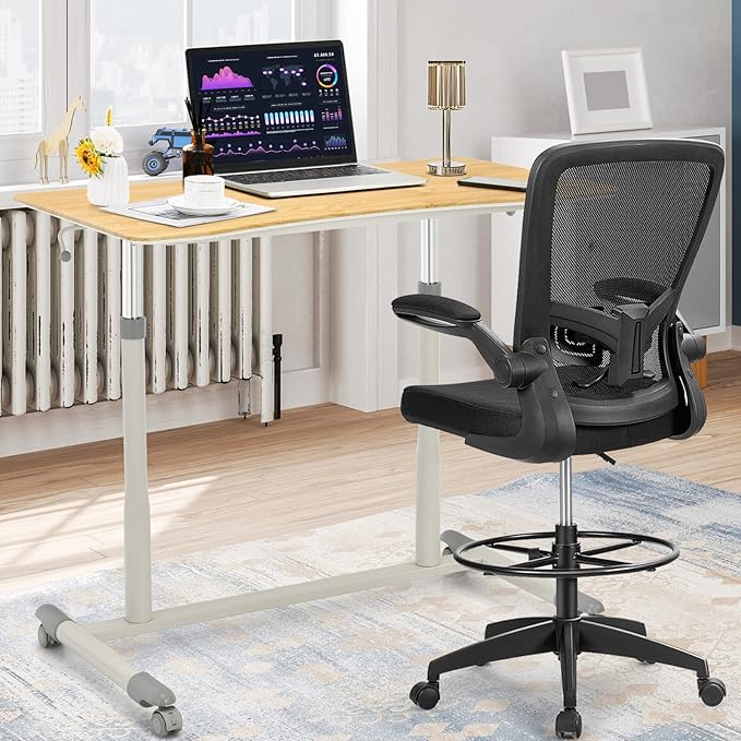 COSTWAY Mobile Height Adjustable Standing Desk, Compact Pneumatic Sit to Stand Computer Desk w/Lockable Casters, Ergonomic Rolling Laptop Table w/Steel Frame for Home Office (Natural)