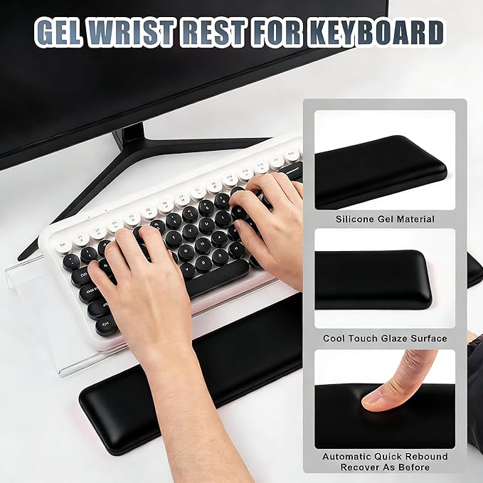 Acrylic Computer Keyboard Stand with Gel Wrist Rest Set,Ergonomic Keyboard Riser for Desk Easy Typing with Gel Keyboard Pad, Anti-Slip Comfort Keyboard Wrist Pad Relief Pain (Black)