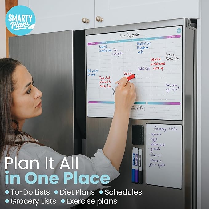 Dry Erase Weekly Extra Thick Magnetic Calendar for Refrigerator: 17x13 Two Week Planner and 6x9 White Board, 4 Fine Tip Markers and Eraser. Stain Resistant. Shipped Flat. (Weekly Planner)