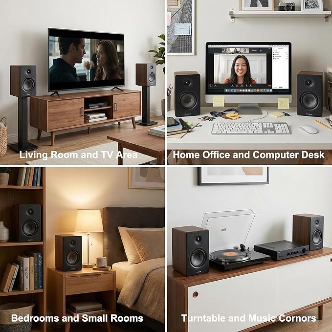 Computer Speakers for Desktop PC, 4 inches 80 Watts Computer Speaker with Bass, HiFi Audio for Gaming, Monitors, Laptop, TV, Gaming & Record Player, Gifts, Walnut Pair