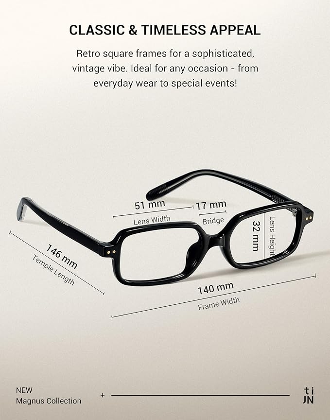 TIJN Magnus Square Blue Light Blocking Glasses for Women Men,Rectangular Computer Glasses for Gaming Work Screen Use,TR90