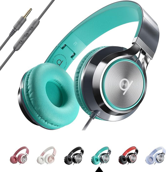ARTIX CL750 Wired Headphones with Mic & Volume Control — Noise Isolating On-Ear Headphones for Computer and Laptop Wired, Plug in Corded Headphone with Wire (Foldable, Aux Jack 3.5mm)