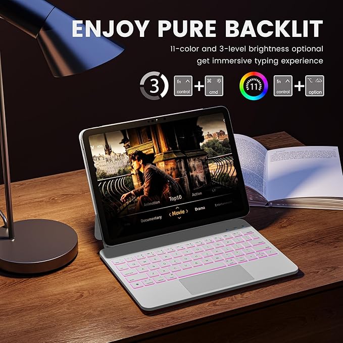 for iPad 11th(A16, 2025)/10th Generation Case with Keyboard, Magic Keyboard 2022, Springy Backlit Keys, Stain-Resistant Surface, Multi-Touch Trackpad, White