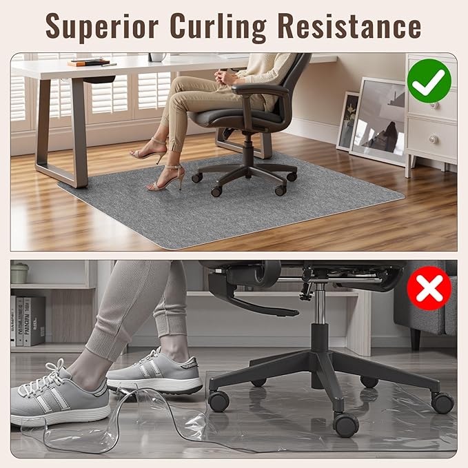 Sycoodeal Office Chair Mat for Hardwood Floor,Slip Resistant Floor Mat for Office Computer Gaming Chair,Heavy Duty Floor Protector for Rolling Chairs,Easy to Clean,Grey(36"x48")