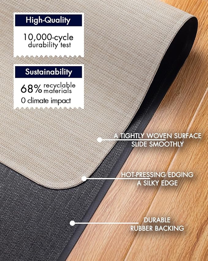 Office Chair Mat for Hardwood Floor Under Desk Computer Rolling Chair Mat for Wood/Tile Floor Non-Slip Heavy Duty Desk Rug PVC Plastic Hard Floor Protector 45"x 53" (Parchment)