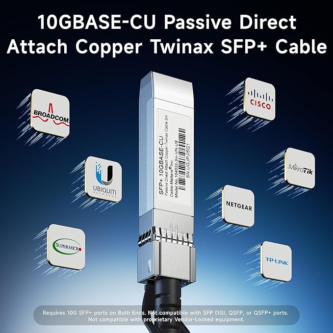 Cable Matters 10Gbps DAC Twinax SFP Cable - 2m / 6.6ft, 10GBASE-CU Passive Direct Attach Copper Twinax SFP+ Cable, Compatible with Cisco, Ubiquiti, Huawei, Netgear, & Supermicro Devices