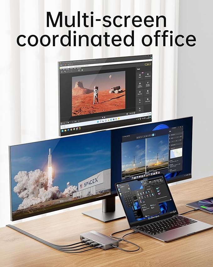 USB C Docking Station 3 Monitors,11 in 1 Laptop Docking Station Dual Monitor with Dual HDMI 4K@60hz+DP 4k@60Hz+Ethernet+3USB+1USB C+PD+SD/TF,USB C Hub Multiport Adapter for Dell/HP/Surface/Lenovo