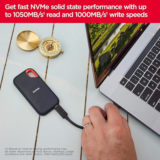 SanDisk 8TB Extreme Portable SSD - Up to 1050MB/s, USB-C, USB 3.2 Gen 2, IP65 Water and Dust Resistance, Updated Firmware - External Solid State Drive - SDSSDE61-8T00-G25