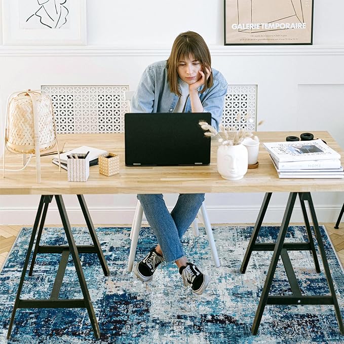 Office Chair Mat for Hardwood Floor, 48"x36" Easy Glide Computer Chair Mat Protector for Rolling Chair Under Desk Rug Nonslip Backing, Machine Wash