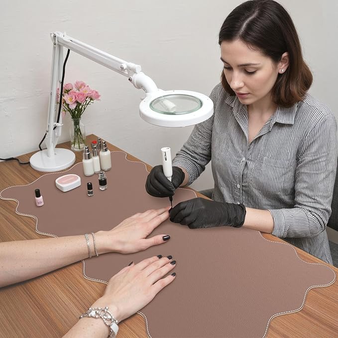 iCasso Leather Desk Pad,Extra Large Mouse Pad for Laptop,Waterproof PU Nail Table Mat,Cute Scalloped Keyboard Mats for Women Girl,Non-Slip Desk Cover Mat for Office Home School