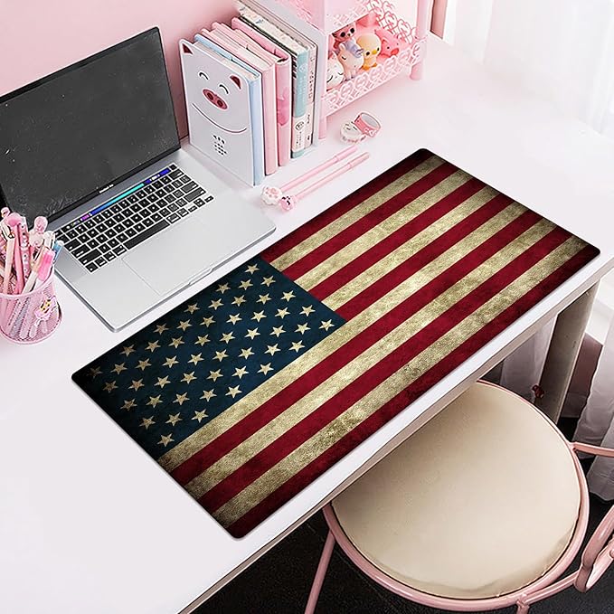 HVEST American Flag Mouse Pad, Vintage Desk Mat,XXL Large Mouse Pad for Computer Keyboard Laptop, Mousepad with Non-Slip Rubber Base and Stitched Edge for Game, Office, Home 31.5'' x 15.7''