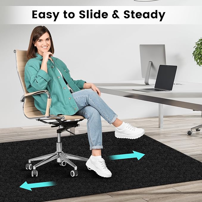 Office Chair Mat for Hardwood Floor: 63" x 51" Extra Large Black Office Chair Mats, Anti-Slip Rubber Floor Mat for Gaming Rolling Chair, Heavy Duty Protector for L Desk, Home, Gaming Easy Glide