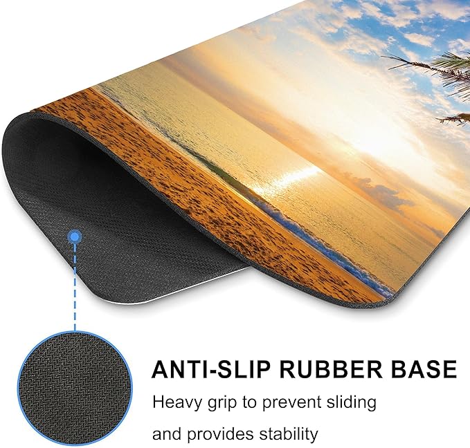 Summer Tropical Beach Mouse Pad Ocean Gold Sunrise Square Laptop Mousepad Custom Desk Aesthetic Computer Gaming Office Small Cute Palm Tree Portable Non-Slip Wireless Mat Washable Decor Accessories
