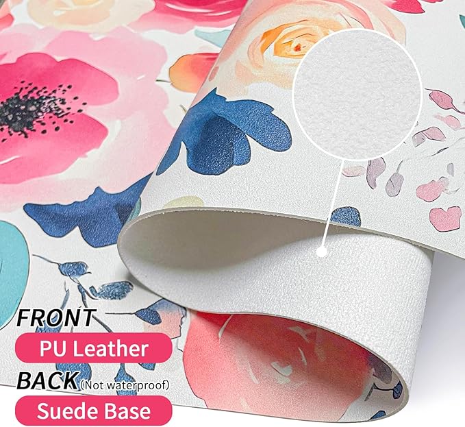 Bloss Pink Floral Desk Mat, Leather Desk Pad, Desk Matt for Desktop, Waterproof Desk Pad Mat, Computer Mat for Office Work/Home/Decor/Desk Protector(31.5 x 15.7 Inches)