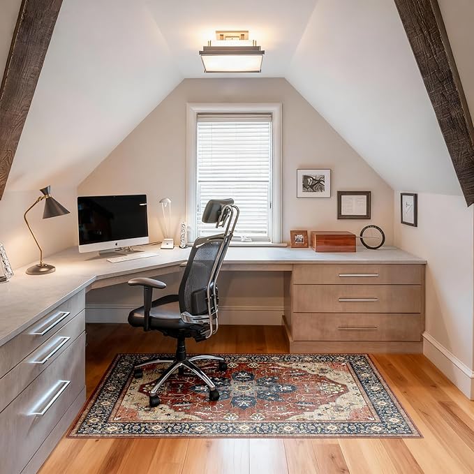 48"x60" Office Chair Mat for Hardwood, Under Desk Chair Mat for Home Office, Anti-Slip Office Rugs for Rolling Chairs, Floor Protector Washable Rugs Rust Red