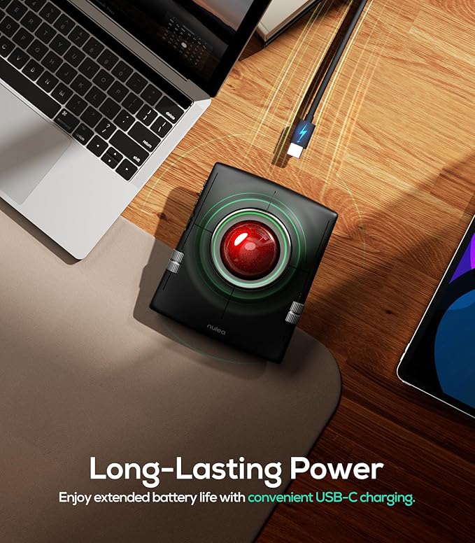 Nulea M512 Wireless Trackball Mouse, Ergonomic 55mm Trackball, 4 Level Adjustable DPI for Precise Control, Left or Right Hand Compatible, Rechargeable, Multi-Device Bluetooth & 2.4GHz for PC, Laptop