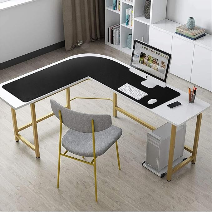 Vyaaa L Shaped Desk Pad 43 inch PU Leather Mouse Pad for Gaming,Working,Writing,Computer,Laptop,Table,Office and Home Non-Slip Corner Desk Mat- Black