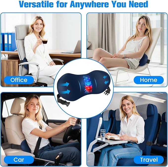 Lumbar Support Pillow for Office Chair - Memory Foam Lumbar Pillow with Detachable Strap & Breathable Cover, Ergonomic Back Support for Office Chair, Car Seat Cushion, Bed Rest (Blue)