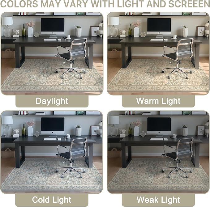 36"x48" Office Chair Mat for Hardwood Tile Floor, Under Desk Carpet Protector for Rolling Computer Chair Mat, Machine Washable Area Rug, Anti-Slip 1/5" Thick Low Pile Thin Vinyl Floor Mat, Beige Pink