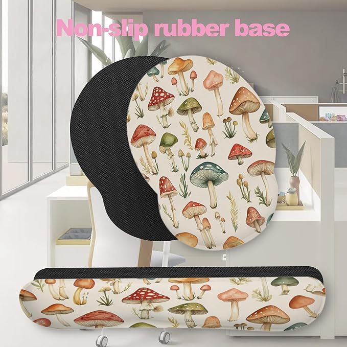 Retro Mushrooms Ergonomic Wrist Support Keyboard Mouse Wrist Rest Set, Computer Office Comfortable Wrist Rest for Mouse Easy Typing
