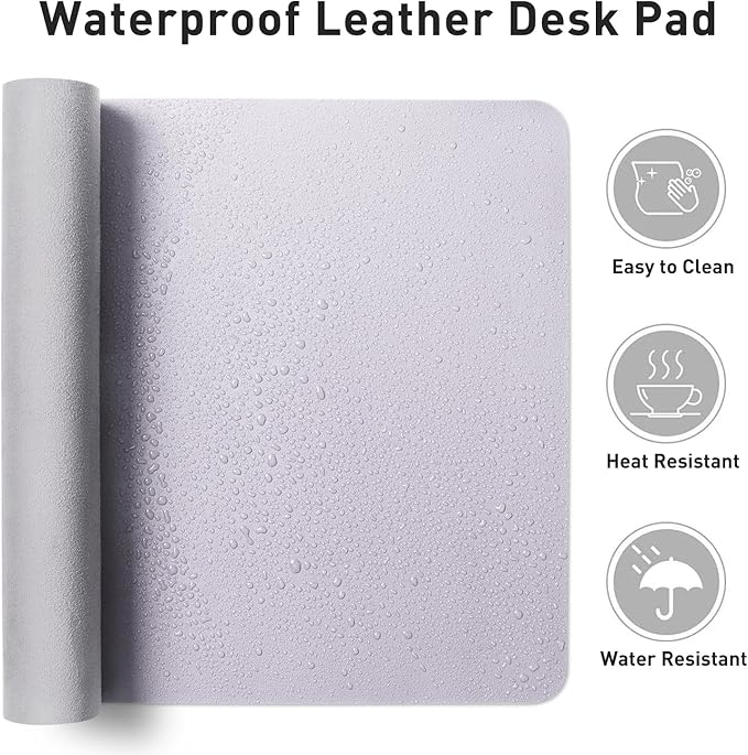 Aothia Faux Leather Desk Mat - Non-Slip PU Leather Desk Blotter, Waterproof Writing Surface, Large Desk Pad for Office & Home (Soft Lavender, 55" x 17")