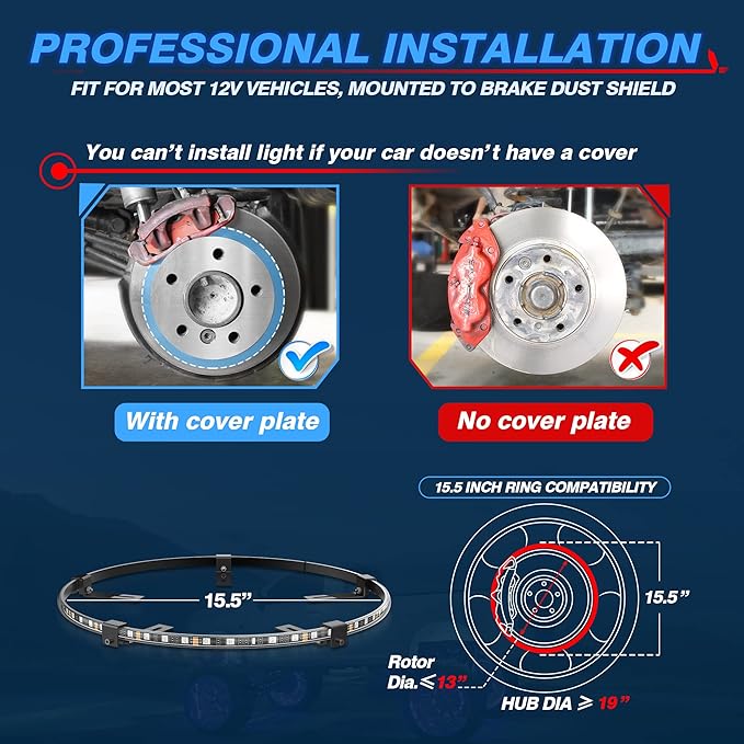 MICTUNING 15.5" V1 RGBW LED Wheel Lights Kit with APP Control & Music Sync Turn Signal, Brake Function, Pure Colors Neon Wheel Rim Lights for Trucks, SUVs, Cars (4PCS, Single Row)