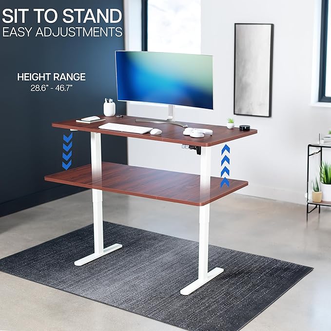 VIVO Electric 60 x 30 inch Stand Up Desk, Height Adjustable, Dark Walnut Top White Frame, Home and Office Furniture Sets, DESK-KIT-0W6D