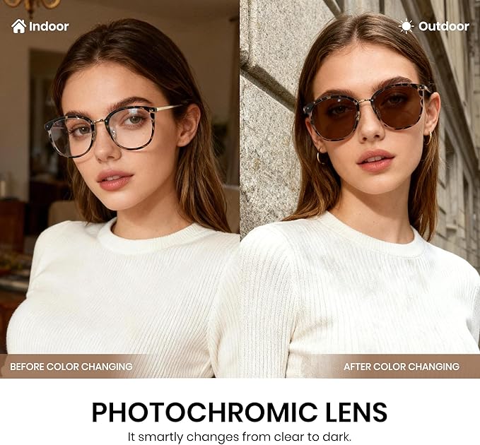 Cyxus Blue Light Glasses Photochromic Lens for Women, Fashionable Computer Glasses on Office Reduce Eye Strain Anti Migraine Great for Working Reading