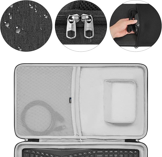 Geekria Hard Shell Keyboard Travel Case, Compatible with Logitech Ergo K860 Wireless Ergonomic Keyboard and MX Master 3S Mouse Combo Carrying Case (Dark Grey)
