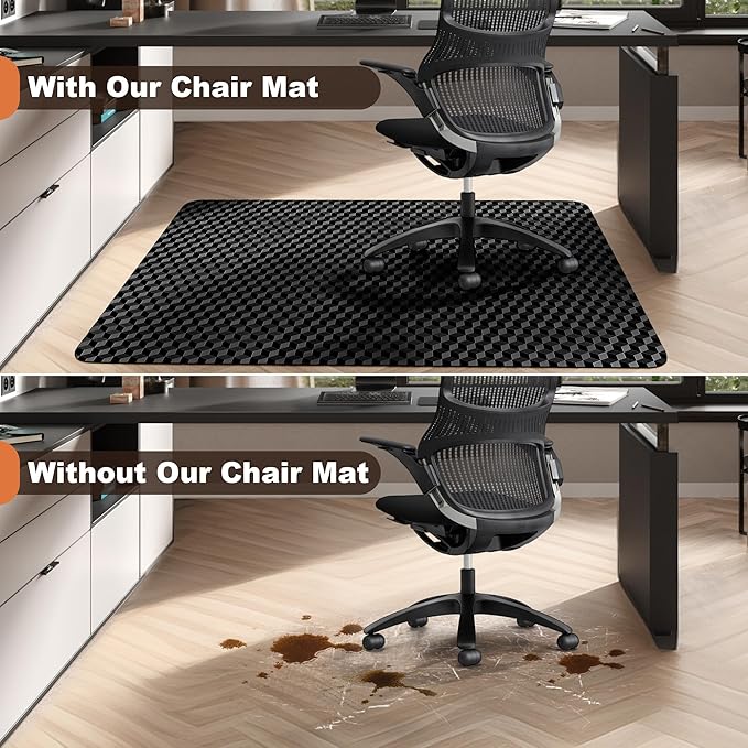 BesWin Office Chair Mat for Hard Floors, 48" x 60" Heavy Duty Large Computer Desk Chair Mats for Hardwood Floor, Anti-Slip Under Chair Floor Protector Mat for Home Office, Gaming - Black