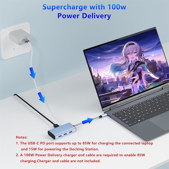 USB C to Ethernet Adapter, 6-in-1 USB C to HDMI Docking Station, MultiPort Docking Station for Dell/HP/Mac Laptop, 4K@30Hz 85W, Gigabit Ethernet Adapter, 100W PD Charging, USB A 3.0 Data Ports
