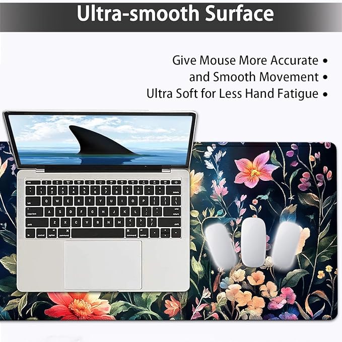 Large Mouse pad and Keyboard Support Set, Ergonomic Memory Foam Keyboard Wrist Rest, Extended Gaming Mouse Pad with Stitched Edges, Folral Plants XXL Desk Mat (31.5 X 11.8 in)