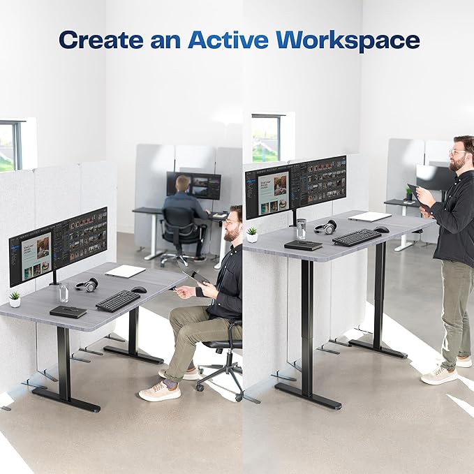 VIVO Electric 60 x 30 inch Stand Up Desk, Height Adjustable, Dark Gray Top Black Frame, Home and Office Furniture Sets, DESK-KIT-0B6G