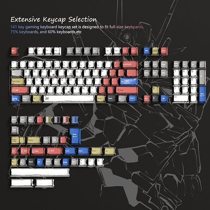 Retro Anime PBT Keycaps-Cherry Key caps, Manga Japanese Theme Keycaps 60 65 75 100 Percent, 5 Side Dye Sublimation 141 Keys Set for Cherry Gateron MX Switches Keyboards, White (Colorful)