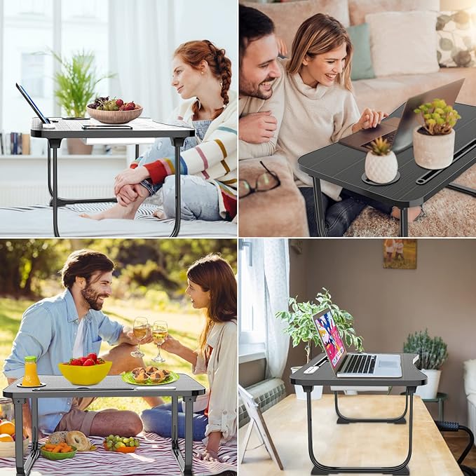 Fayquaze Laptop Bed Desk, Portable Foldable Laptop Bed Table with USB Charge Port Storage Drawer and Cup Holder, Lap Desk Notebook Stand Tray Table Serving Tray for Eating, Reading and Working