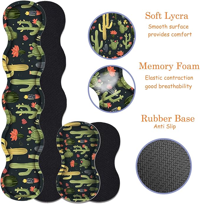 Large Gaming Mouse Pad + Keyboard Wrist Rest + Wrist Support + Coaster Set, Memory Foam Ergonomic for Easy Typing, XXL Extended Gaming Mouse Pad Table Pad - Cactus