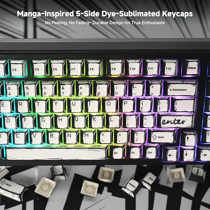 FunHub Retro PBT Keycaps - White 137 Keycaps Set for Full Size Mechanical Keyboard (Typing,Gaming or Anime Themed),Shine Through Side Printed Backlit Key Caps (Cherry,Doubleshot,MX,100% 75% 65% 60%)