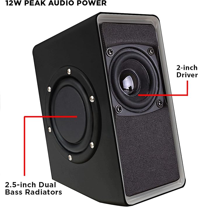 GOgroove Gaming Computer Speakers with Blue LED Light - SonaVERSE O2i Speakers for Desktop, Laptop, PC - USB Speaker 2.0 with AUX Input, in-Line Volume Control, Bass Stereo Sound, 14W (Black)