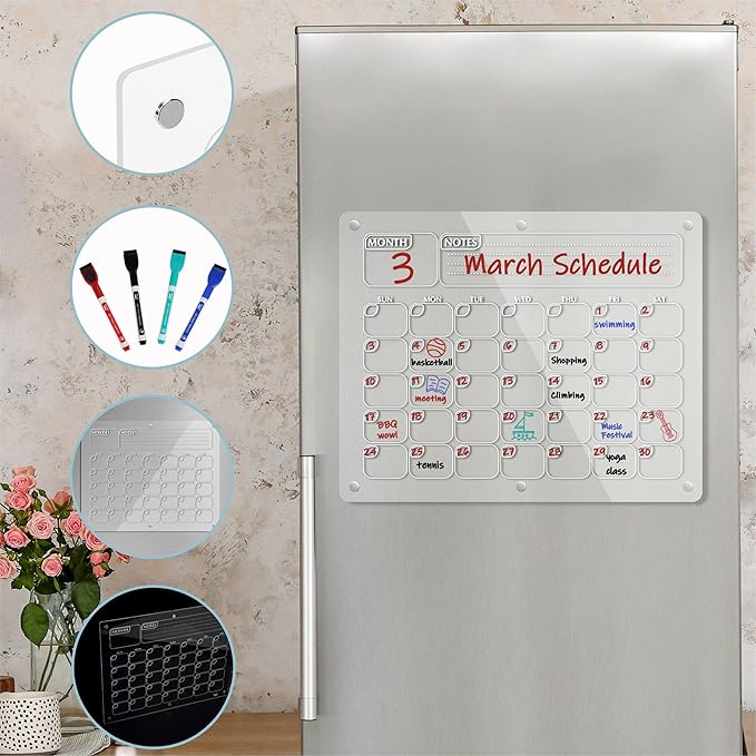 Mr. Pen- Dry Erase Calendar for Fridge, Magnetic, 14.7 x 11.8, Magnetic Calendar with 4 Dry Erase Markers, Magnetic Calendar for Fridge, Magnetic Whiteboard Calendar, Dry Erase Fridge Calendar