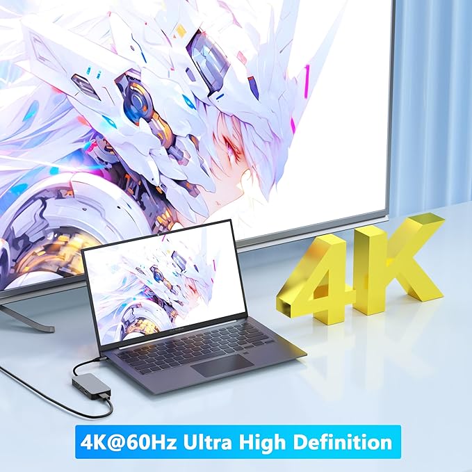 4K@60Hz HDMI Display Port USB C Docking Station Dual Monitor for Dell/HP/Mac Laptop, 7 in 1 USB C to HDMI and Displayport Multiport Adapter with USB3.0/USB-C Data/PD, Dual Monitor Docking Station
