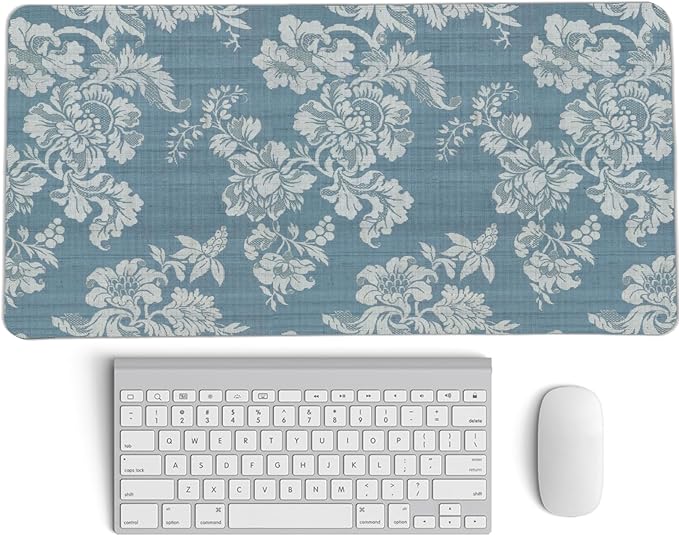 Blue Chinoiserie Mouse Pad,Vintage Blue and White Floral Desk Mat,Big Large Vintage Floral Preppy Trendy Mouse Pad,Girly Gaming Mousepad,Girly Laptop Desk Mat for Dorm Home Office,23.6x11.8 In