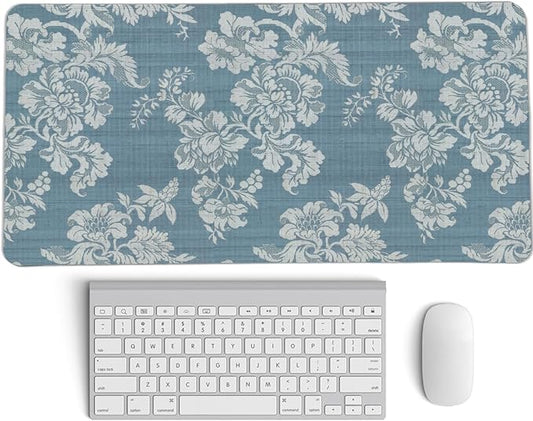 Blue Chinoiserie Mouse Pad,Vintage Blue and White Floral Desk Mat,Big Large Vintage Floral Preppy Trendy Mouse Pad,Girly Gaming Mousepad,Girly Laptop Desk Mat for Dorm Home Office,23.6x11.8 In
