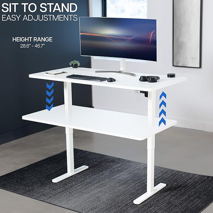 VIVO Electric 60 x 30 inch Stand Up Desk, Height Adjustable, White Top White Frame, Home and Office Furniture Sets, DESK-KIT-0W6W
