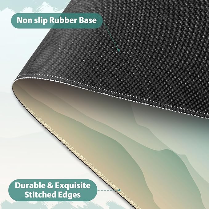Desk Mat for Keyboard and Mouse, Large Non-Slip Mouse Pad Keyboard Pad, Computer Mats for Desktop, Cute Desk Pad with Stitched Edges for Office, Gaming I Green Mountains