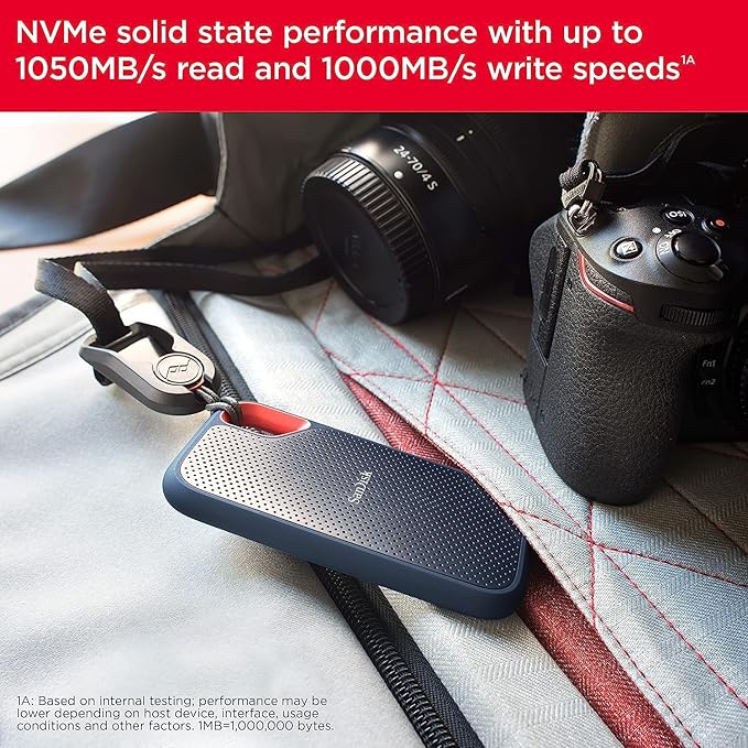 SanDisk 500GB Extreme Portable SSD - Up to 1050MB/s, USB-C, USB 3.2 Gen 2, IP65 Water and Dust Resistance, Updated Firmware - External Solid State Drive - SDSSDE61-500G-G25