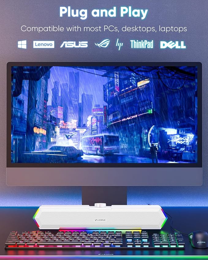 LENRUE G11 Computer Speakers for Desktop, Touch Lights PC Speakers with Surge Clear Sound, USB C/USB Powered for Computer Desktop PC Laptop Monitor (White)