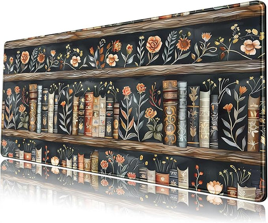 Library Desk Mat Dark Academia Large Mouse Pad Forest Book Nature Floral Gaming Mousepad XL Vintage Aesthetic Desk Pad 31.5 x 11.8 in Laptop Computer Keyboard Mouse Mat Accessories Decor