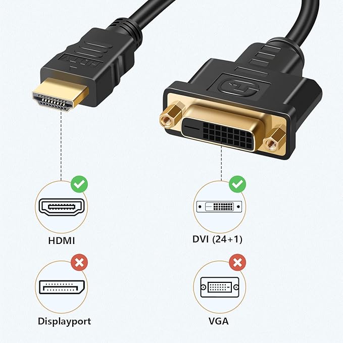 HDMI to DVI Adapter Cable, Bi-Directional HDMI Male to DVI-D (24+1) Female Converter Cord 1080P DVI to HDMI HD Video Adapter Wire for HDTV, PC, Xbox, Blue-ray DVD, A/V Receivers