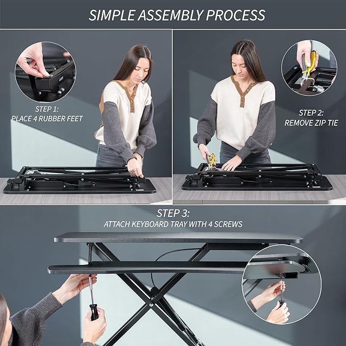 VIVO 42 inch Desk Converter, K Series, Height Adjustable Sit to Stand Riser, Dual Monitor and Laptop Workstation with Wide Keyboard Tray, Gray Top, Black Frame, DESK-V042KG